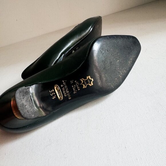 Vintage Colette Dark Forest Green Numbers Detail Kitten Heel Suede Heels 35.5 - Picture 9 of 10